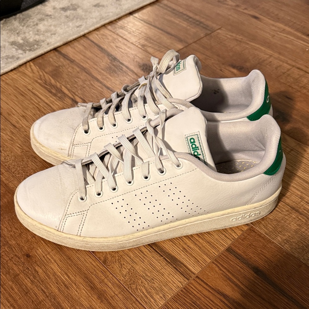 Adidas Men's White Sneakers with Green Details